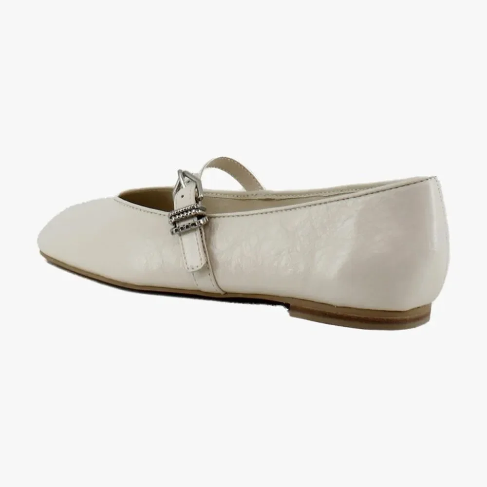 Dolce Vita Ivory Leather Mary Jane Flats with Silver Buckle